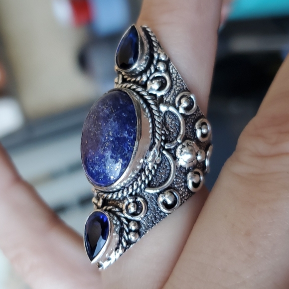 New Lapis Lazuli & Blue Topaz 925 Silver Statement Ring. - Picture 10 of 15